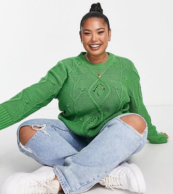 Wednesday's Girl Curve cropped boxy sweater in green cable knit