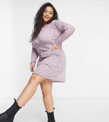 Wednesday's Girl Curve long sleeve mini dress in vintage floral-Purple