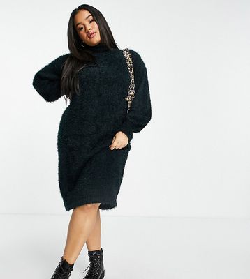 Wednesday's Girl Curve midi sweater dress in chunky knit-Black
