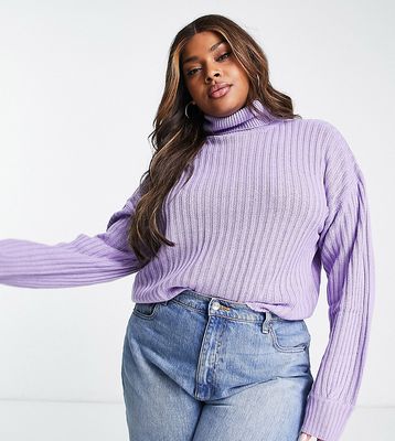 Wednesday's Girl Curve oversized roll neck sweater in lilac rib knit-Purple