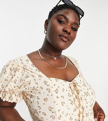 Wednesday's Girl Curve puff sleeve milkmaid crop top in ditsy floral - part of a set-Multi