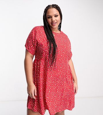 Wednesday's Girl Curve smudge spot mini smock dress in red