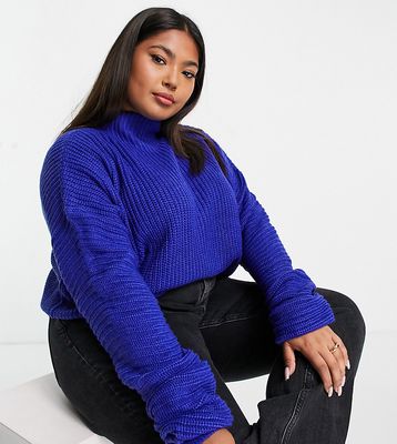 Wednesday's Girl Curve ultimate high neck sweater in blue-Navy