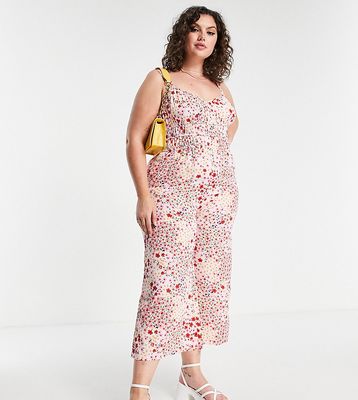 Wednesday's Girl Curve wide leg cami jumpsuit in pink ditsy floral-Multi