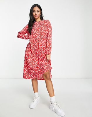 Wednesday's Girl ditsy print tiered midi dress in red