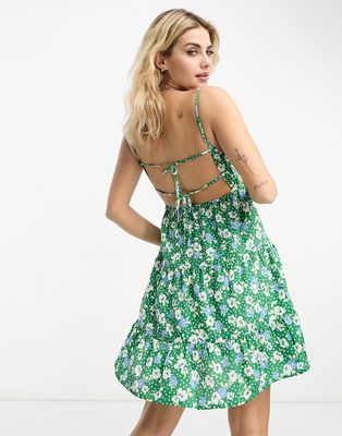 Wednesday's Girl floral print cami swing dress in green