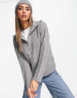 Wednesday's Girl half zip cozy sweater in gray