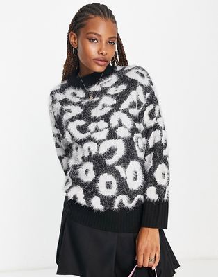 Wednesday's Girl high neck relaxed sweater in leopard print-Multi