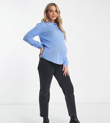 Wednesday's Girl Maternity button front collar sweater in blue