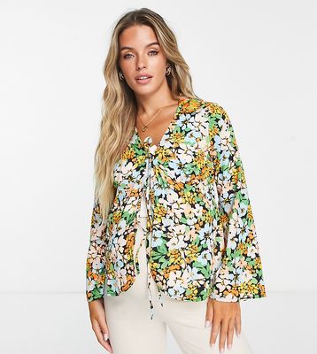 Wednesday's Girl Maternity collar detail split front blouse in mixed floral-Multi