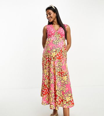 Wednesday's Girl Maternity ditsy floral deep V-neck midaxi dress in multi