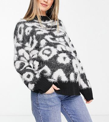 Wednesday's Girl Maternity high neck relaxed sweater in leopard print-Multi
