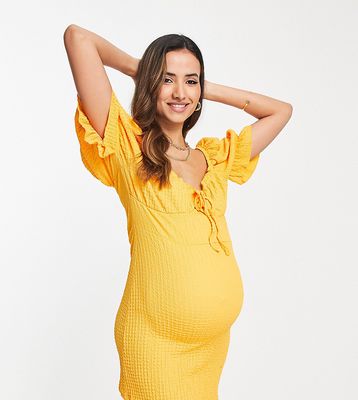 Wednesday's Girl Maternity puff sleeve mini tea dress in textured orange