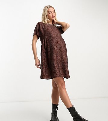 Wednesday's Girl Maternity smudge spot mini smock dress in brown