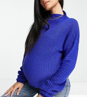 Wednesday's Girl Maternity ultimate high neck sweater in blue-Navy