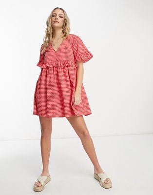 Wednesday's Girl mini smock dress in red check