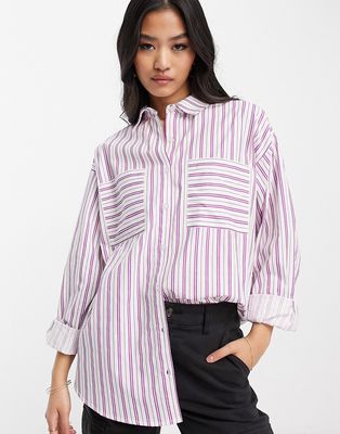 Wednesday's Girl oversized boyfriend poplin shirt in purple stripe