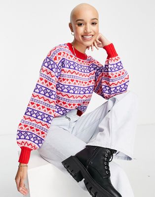 Wednesday's Girl relaxed sweater in heart stripe knit-Multi