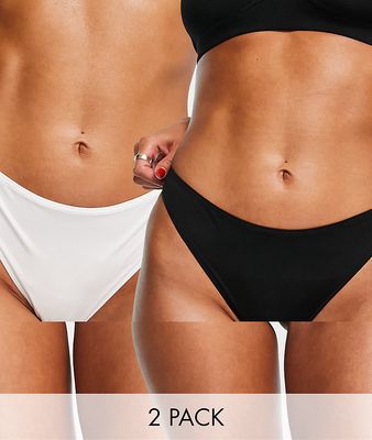 Weekday 2 pack cotton thong in black and white-Multi