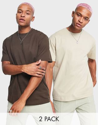 Weekday 2-pack oversized T-shirts in beige and brown-Neutral