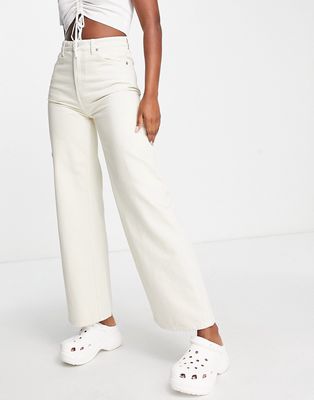 Weekday Ace cotton high waist wide leg jeans in tinted ecru-White