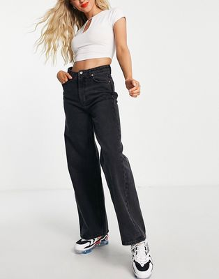 Weekday Ace cotton wide leg jeans in vintage black - BLACK