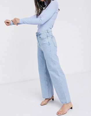 Weekday Ace wide leg cotton jeans in summer blue - MBLUE