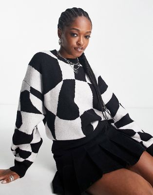 Weekday Aggie jacquard knit sweater in black and white-Multi