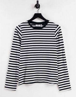 Weekday Alanis cotton long sleeve stripe t-shirt in black and white-Multi