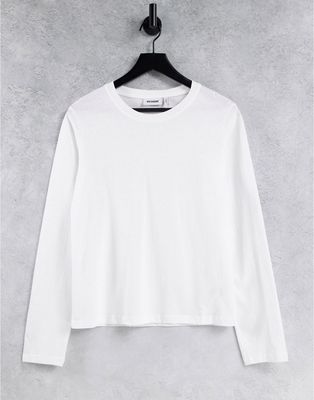 Weekday Alanis cotton long sleeve top in white