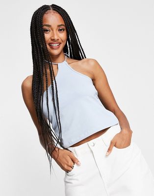 Weekday Amity cotton one shoulder halter top in dusty blue - MBLUE-Blues