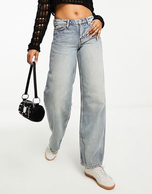 Weekday Ample low waist loose fit straight leg jeans in stained blue - part of a set