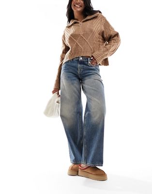 Weekday Ample low waist loose fit straight leg jeans in steel blue