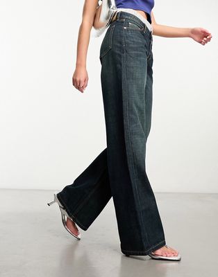 Weekday Ample low waist loose fit straight leg jeans in swamp blue