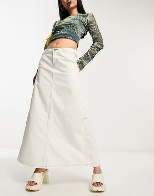 Weekday Anaheim low waist denim maxi skirt in chalk white