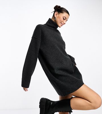 Weekday Annie wool blend roll neck mini sweater dress in off-black melange exclusive to ASOS-White