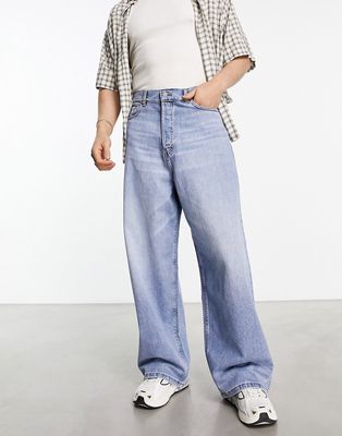 Weekday Astro loose fit wide leg jeans in seventeen blue