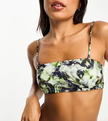 Weekday Aura bandeau bikini top in bliss lime exclusive to ASOS-Multi