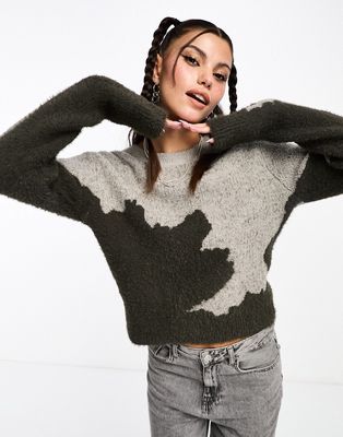 Weekday Ayla sweater with jacquard design in khaki-Green