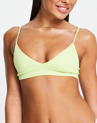 Weekday Cat polyamide ribbed triangle bra in lime green - MGREEN
