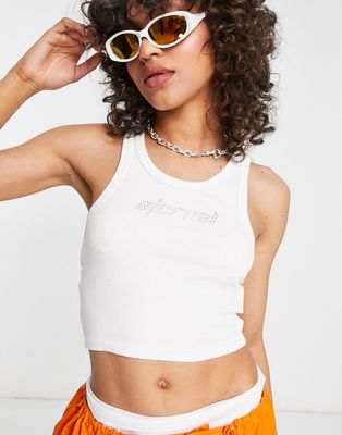 Weekday Close ribbed tank top with diamante print in white