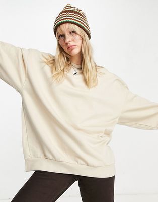 Weekday Core cotton oversized sweatshirt in beige - BEIGE-Neutral