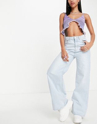 Weekday cotton Ace high waist wide leg jeans in dust blue - LBLUE