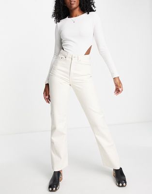 Weekday cotton blend Rowe high waist straight leg jeans in ecru - CREAM-White