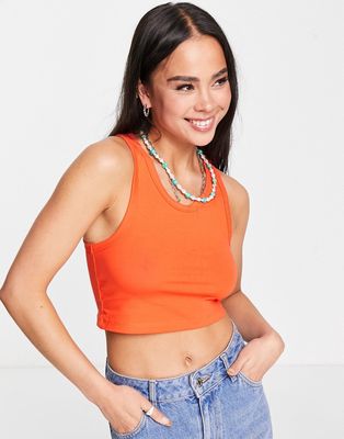 Weekday cropped racer back tank top in orange-Red