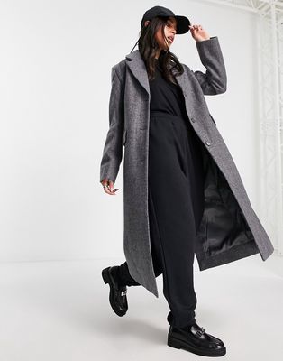 Weekday Daphne double breasted formal maxi coat in dark gray