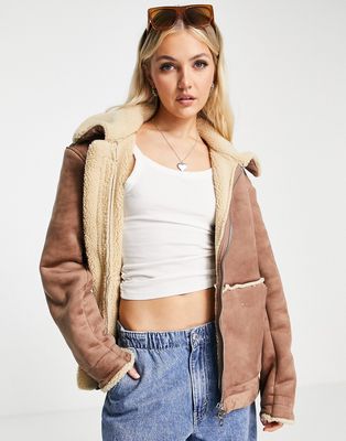 Weekday Divine aviator jacket in brown - BLACK