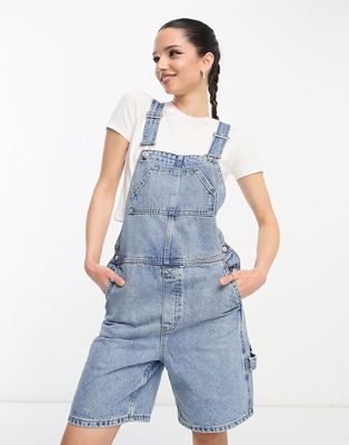 Weekday Dusty overalls shorts in light pen blue