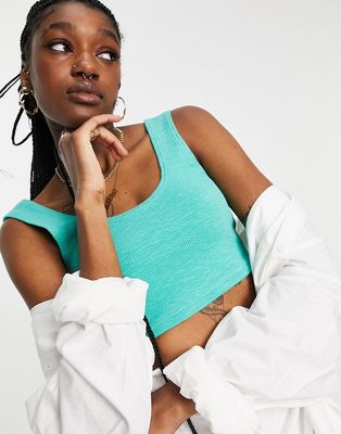 Weekday Elina cotton cropped tank top in green
