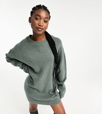 Weekday Eloise wool oversized mini sweater dress in khaki melange exclusive to ASOS-Green